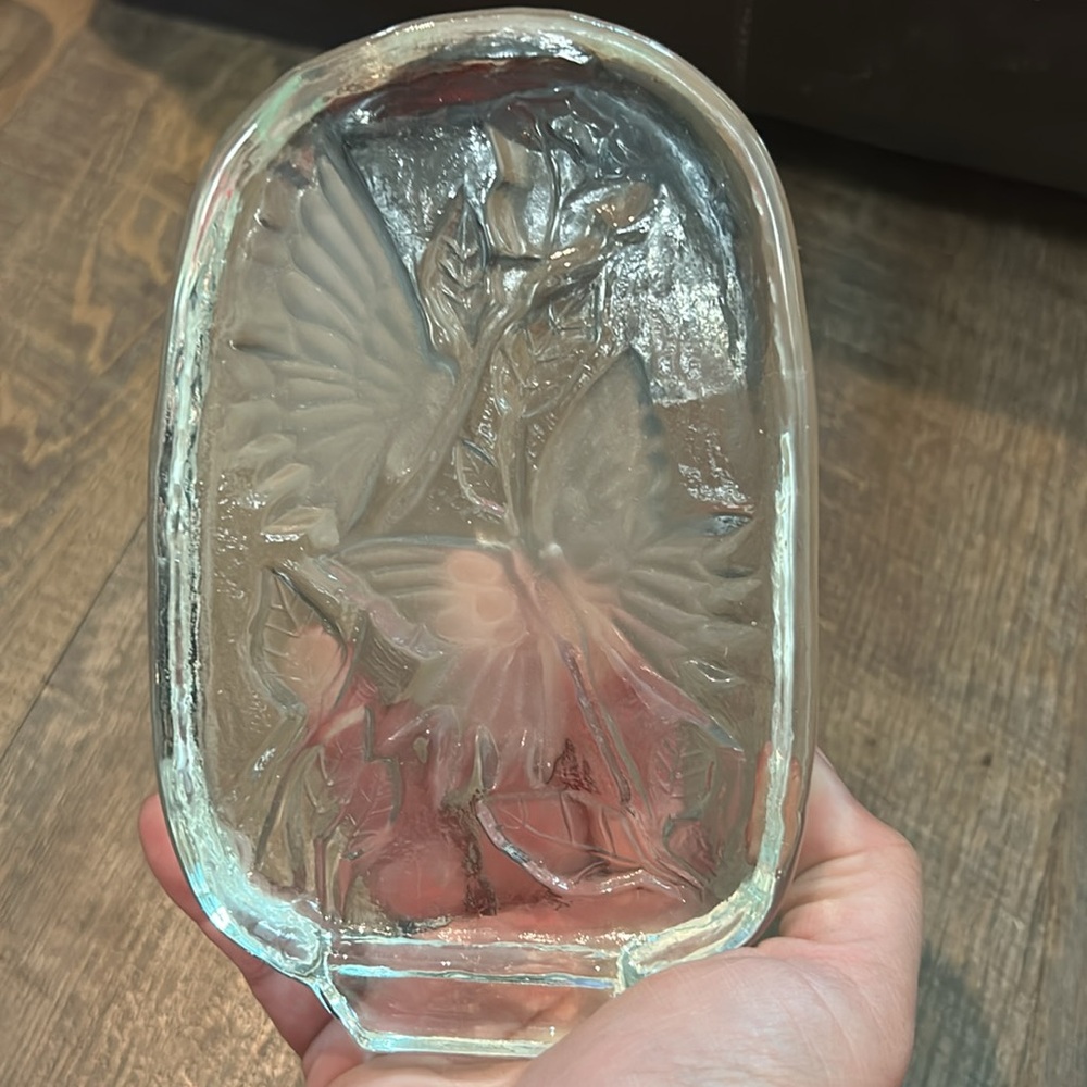 L.E. Smith Crystal‎ Butterfly & Rose Decorative Glass Etched Paperweight - Picture 2 of 8